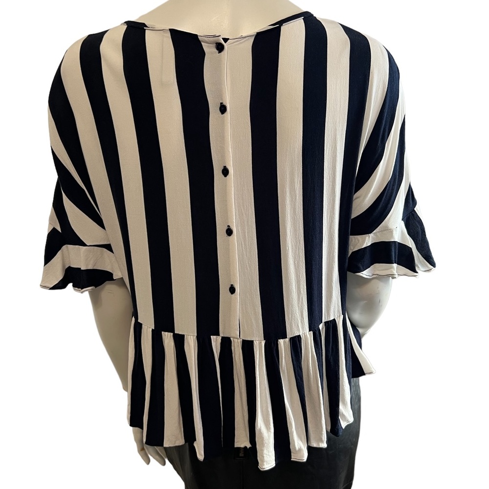 Zara trf collection striped button detail ruffle black and white peplum … - Picture 4 of 8